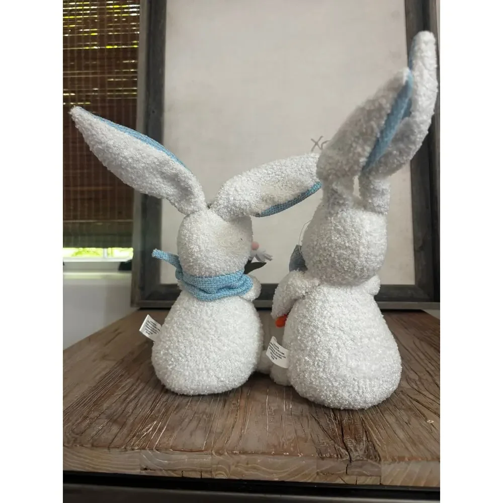 Burton + Burton Easter Bunny Decor Set Plush White Rabbits Carrot & Daisy 11